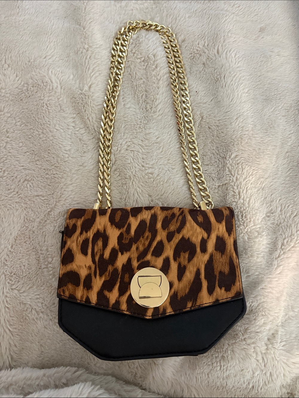 Express Leopard Print Crossbody Bag with Gold Chain